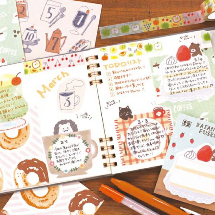 Furukawa Paper - Katanuki Fusen Die Cut Sticky Notes - Hedgehog and Mug