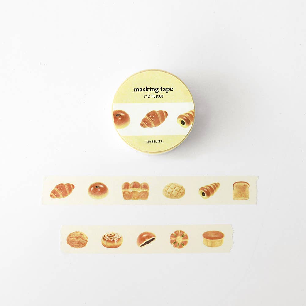 Masking tape with bread designs on a white background