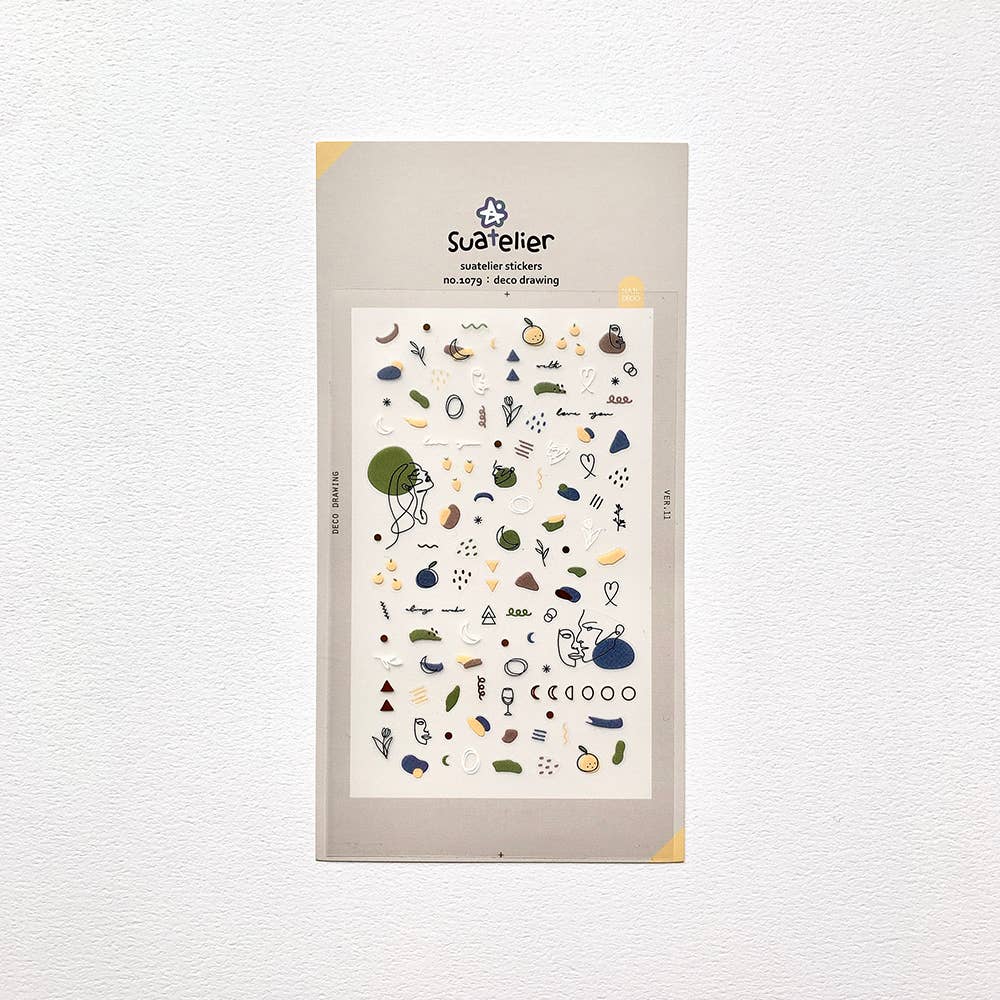 Packaging of Suqqu stickers with various designs on a light gray background