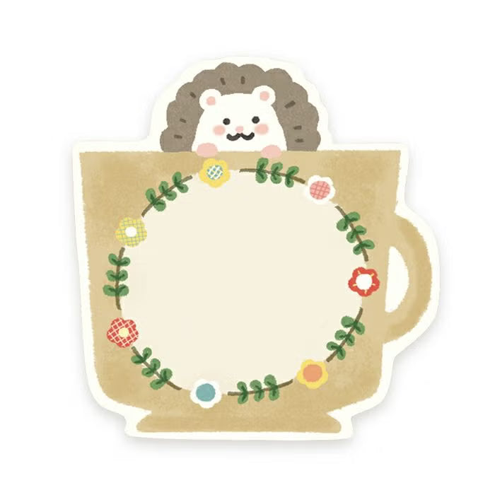 Furukawa Paper - Katanuki Fusen Die Cut Sticky Notes - Hedgehog and Mug