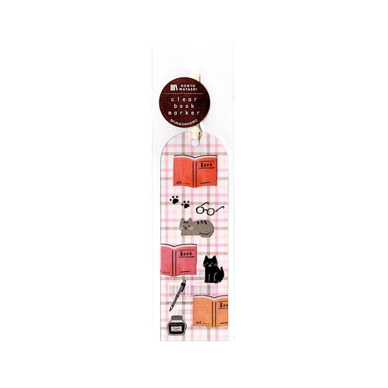 Furukawa Paper HONTOWATASHI Bookmark - Cat Pink Check