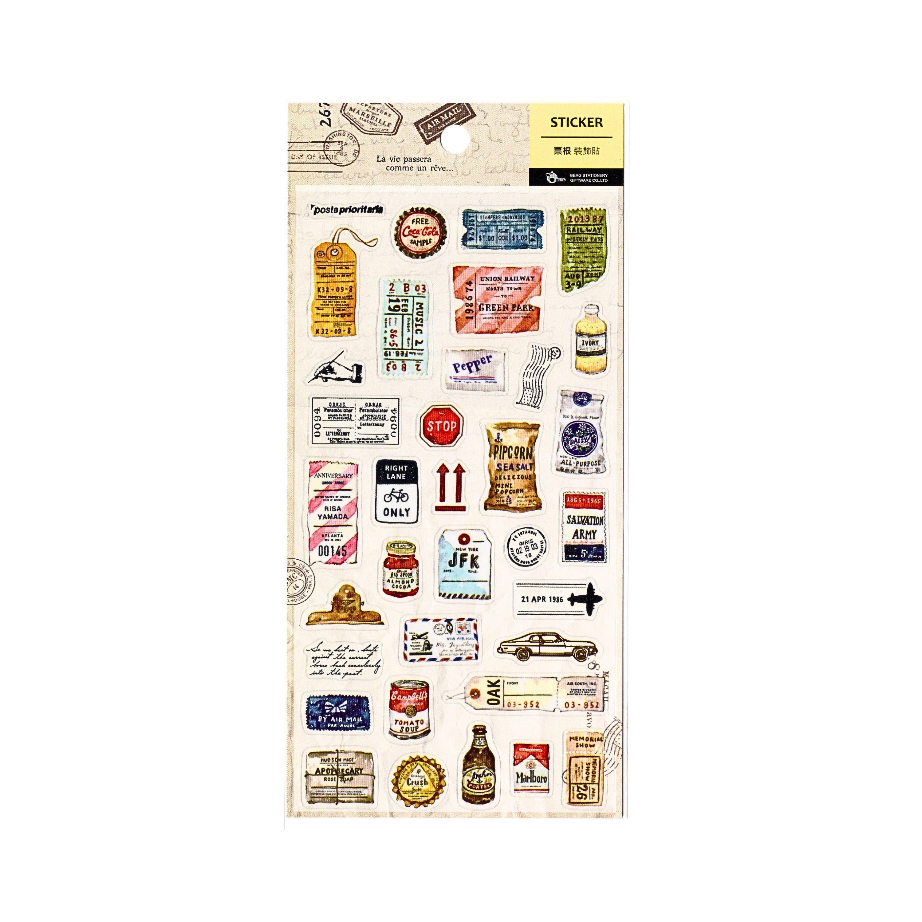 Vintage Ephemera & Travel Tickets PET Sticker Sheet