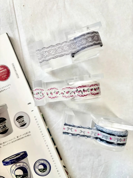 Pion Die-Cut Edge Washi Tape - Gray, Strawberry & Tassel