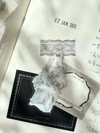 Pion Die-Cut Edge Washi Tape - Gray, Strawberry & Tassel
