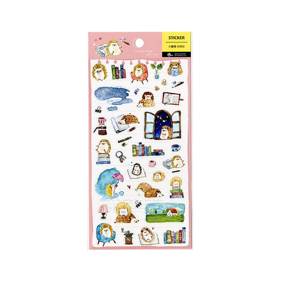 "Cozy Reading Hedgehog" Bookworm PET Sticker Sheet
