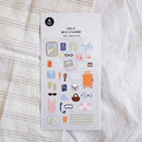 Pack of decorative stickers with various icons on a textured surface