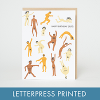 Birthday Suit Nudie Characters Letterpress Greeting Card