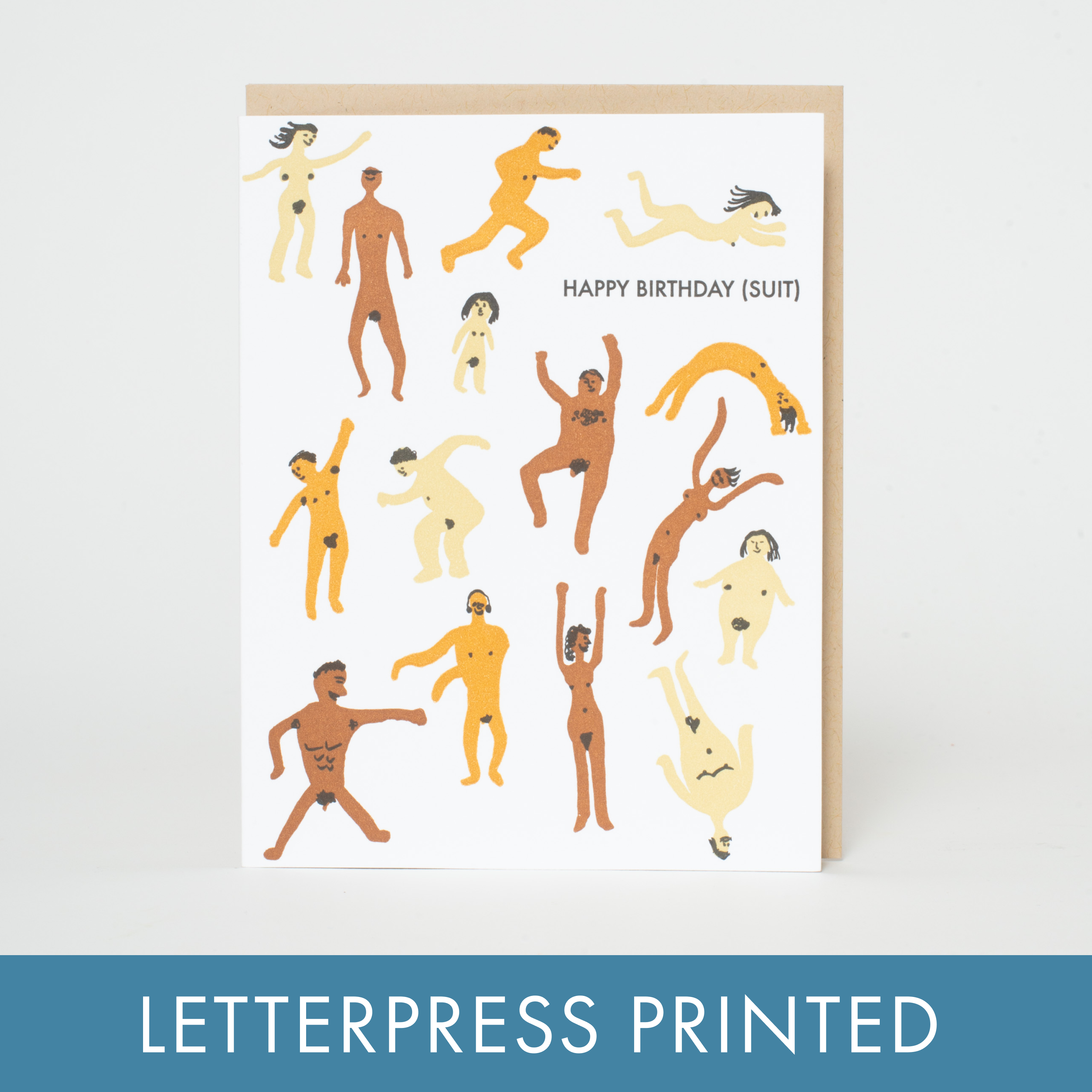 Birthday Suit Nudie Characters Letterpress Greeting Card