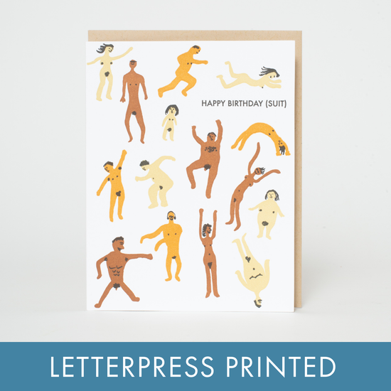 Birthday Suit Nudie Characters Letterpress Greeting Card