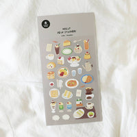 Sticker sheet with food-themed designs on a white background