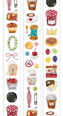 Collection of colorful food-themed illustrations on a white background