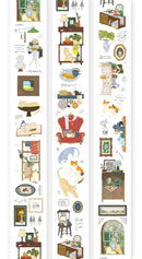 Decorative border with illustrations of various objects and scenes on a white background