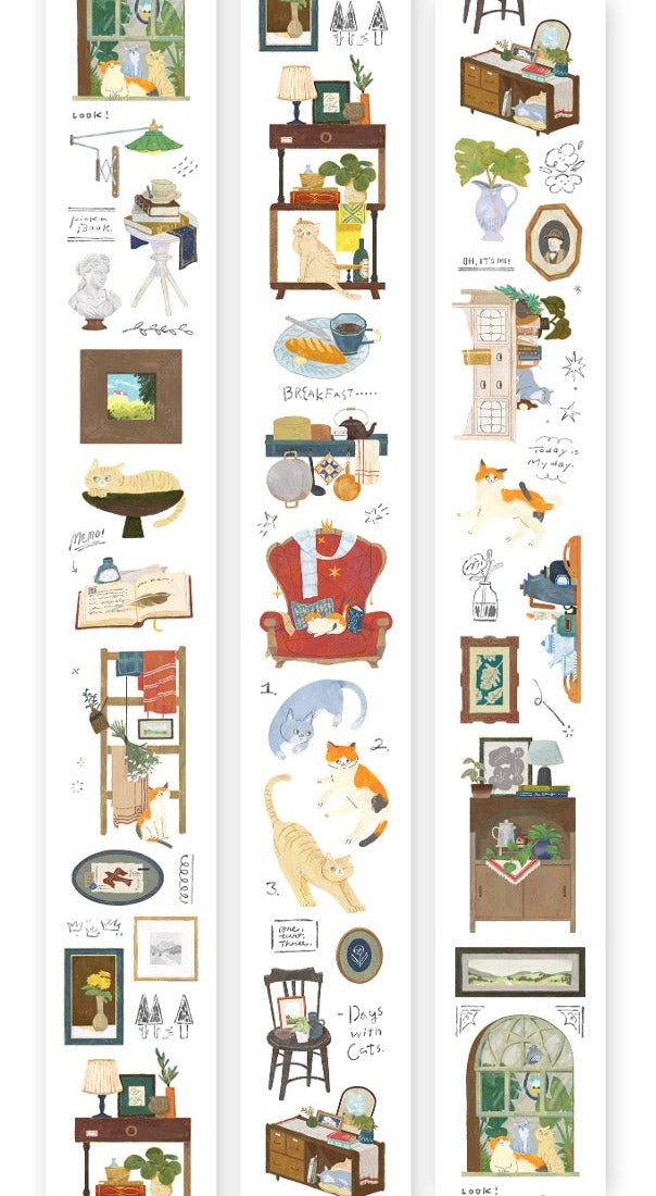 Decorative border with illustrations of various objects and scenes on a white background