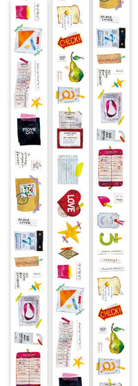Collection of small product packages with various designs on a white background