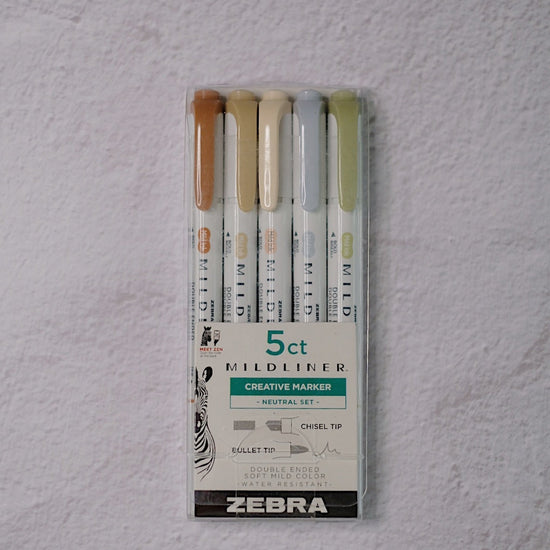Zebra Mildliner Double Ended Creative Marker - Assorted Neutral Vintage Ink Colors, 5-Pack