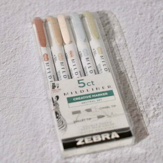 Zebra Mildliner Double Ended Creative Marker - Assorted Neutral Vintage Ink Colors, 5-Pack